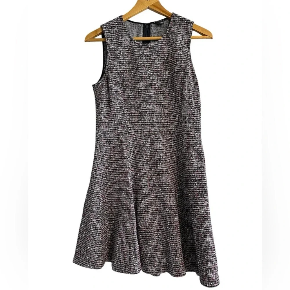Theory Navy & Red Fit & Flare Sleeveless Tweed Dress - Picture 7 of 12